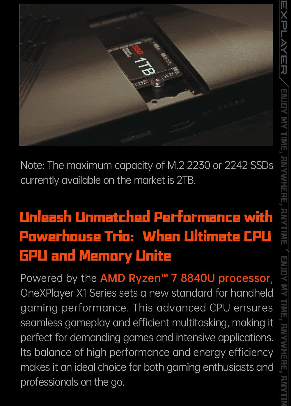 Herní mini PC OneXPlayer X1, AMD Ryzen 7 8840U, 8 jader, max. 5,1 GHz, 8,8" 2560*1600, 144Hz LTPS displej, 32GB LPDDR5x 7500MHz RAM, 1TB SSD, 2x USB4, 1x USB3.2, 1x slot pro TF kartu, 1x Oculink, 1x audio, Harman Sound System, baterie 65,02 Wh