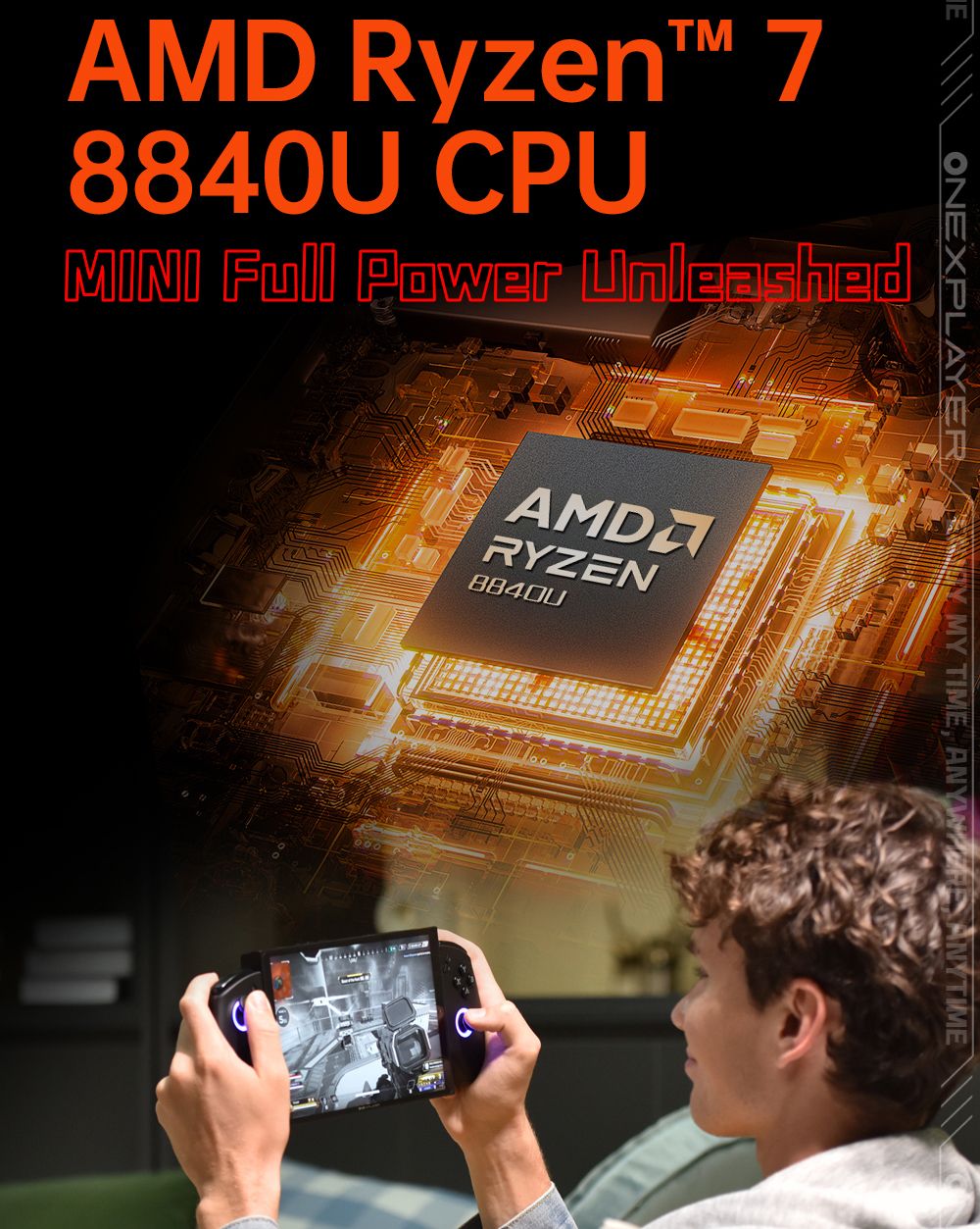 Herní mini PC OneXPlayer X1, AMD Ryzen 7 8840U, 8 jader, max. 5,1 GHz, 8,8" 2560*1600, 144Hz LTPS displej, 32GB LPDDR5x 7500MHz RAM, 1TB SSD, 2x USB4, 1x USB3.2, 1x slot pro TF kartu, 1x Oculink, 1x audio, Harman Sound System, baterie 65,02 Wh