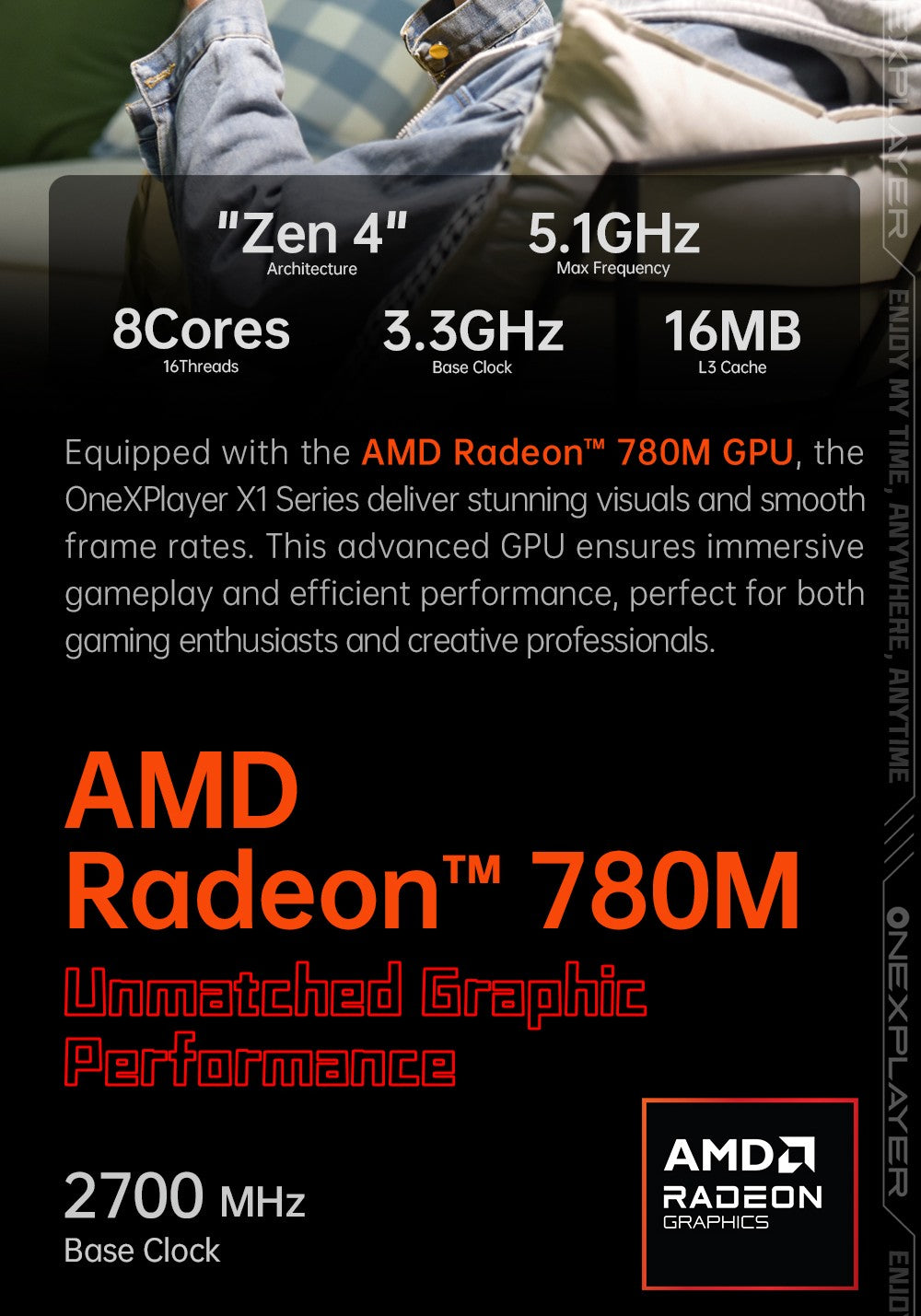 Herní mini PC OneXPlayer X1, AMD Ryzen 7 8840U, 8 jader, max. 5,1 GHz, 8,8" 2560*1600, 144Hz LTPS displej, 32GB LPDDR5x 7500MHz RAM, 1TB SSD, 2x USB4, 1x USB3.2, 1x slot pro TF kartu, 1x Oculink, 1x audio, Harman Sound System, baterie 65,02 Wh