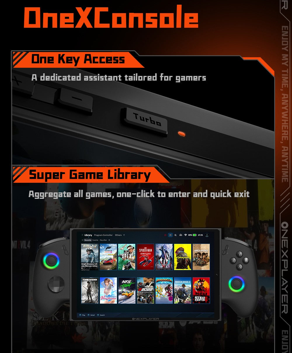 Herní mini PC OneXPlayer X1, AMD Ryzen 7 8840U, 8 jader, max. 5,1 GHz, 8,8" 2560*1600, 144Hz LTPS displej, 32GB LPDDR5x 7500MHz RAM, 1TB SSD, 2x USB4, 1x USB3.2, 1x slot pro TF kartu, 1x Oculink, 1x audio, Harman Sound System, baterie 65,02 Wh