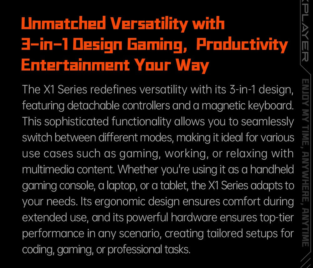 Herní mini PC OneXPlayer X1, AMD Ryzen 7 8840U, 8 jader, max. 5,1 GHz, 8,8" 2560*1600, 144Hz LTPS displej, 32GB LPDDR5x 7500MHz RAM, 1TB SSD, 2x USB4, 1x USB3.2, 1x slot pro TF kartu, 1x Oculink, 1x audio, Harman Sound System, baterie 65,02 Wh