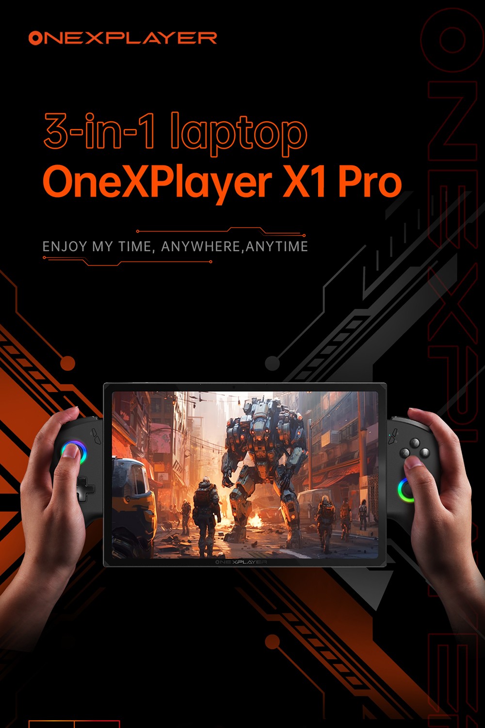 Herní kapesní počítač One Netbook OneXPlayer X1 Pro, AMD Ryzen AI 9 HX 370 12 jader max. 5,1 GHz, 10,95" obrazovka 2560*1600 120 Hz LTPS, 64 GB RAM LPDDR5x 7500 MHz, 2 TB SSD, 2*USB-C, 1*USB 3.2, 1*TF karta, 1* Oculink, 1*3,5mm audio, zvukový systém Harman - americká zástrčka
