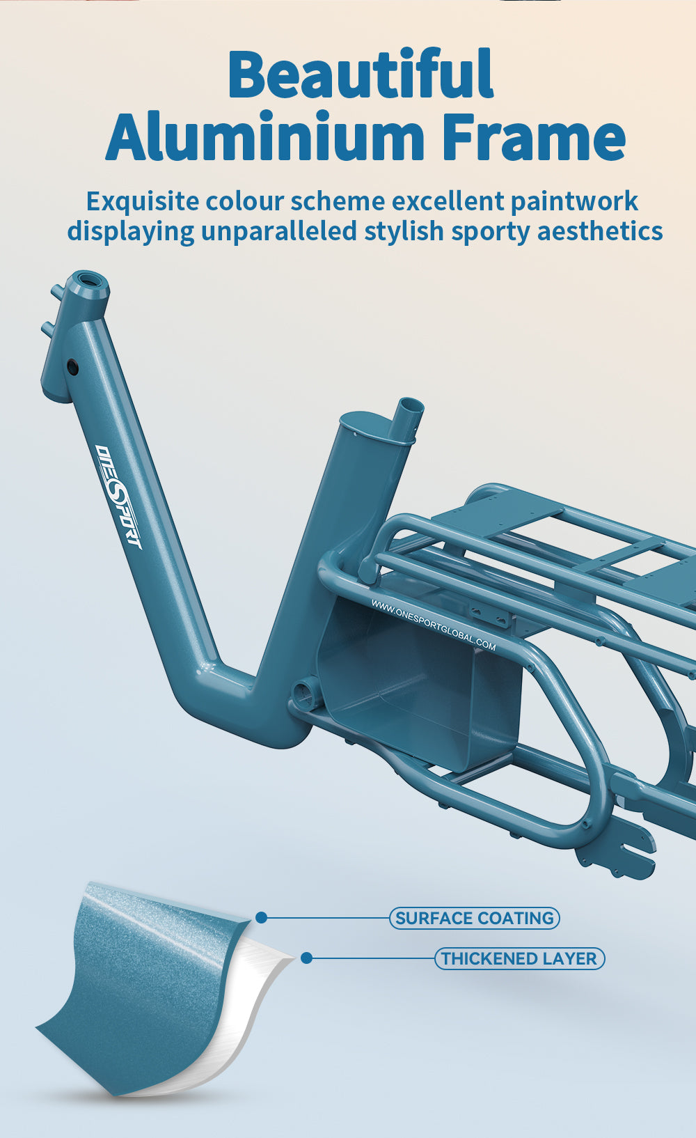 Elektrické nákladní kolo ONESPORT OT01, motor 650 W, baterie 48 V 27 Ah, pneumatiky 20 x 2,6 palce, maximální rychlost 25 km/h, maximální dojezd 100 km, hydraulické kotoučové brzdy, přední odpružená vidlice - modrá