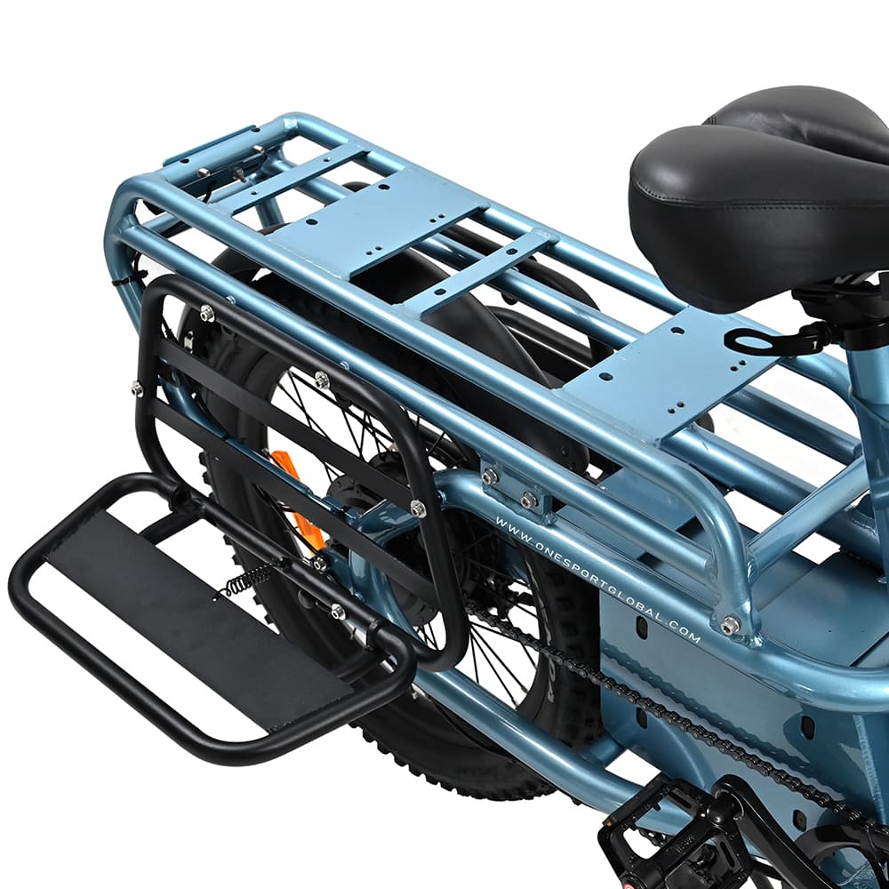 ONESPORT OT01 Electric Cargo Bike, 650W Motor, 48V 27Ah Battery, 20*2.6-inch Tire, 25km/h Max Speed, 100km Max Range, Hydraulic Disc Brakes, Front Suspension Fork - Blue