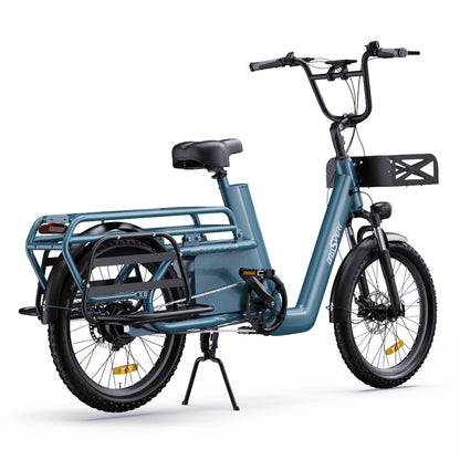 ONESPORT OT01 Electric Cargo Bike, 650W Motor, 48V 27Ah Battery, 20*2.6-inch Tire, 25km/h Max Speed, 100km Max Range, Hydraulic Disc Brakes, Front Suspension Fork - Blue