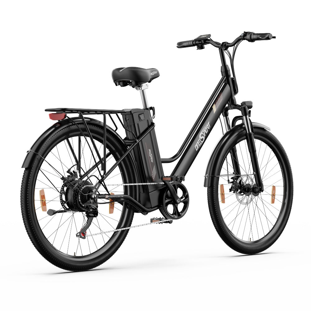 ONESPORT OT18 City Electric Bike, 26*2.35 inch wide Tires, 250W Motor 25km/h, 36V 14.4Ah Big Battery up to 100km Max Range,  Shimano 7-speed, Front Shock-absorbing fork, 25 Degree Climbing Bluetooth APP - Black