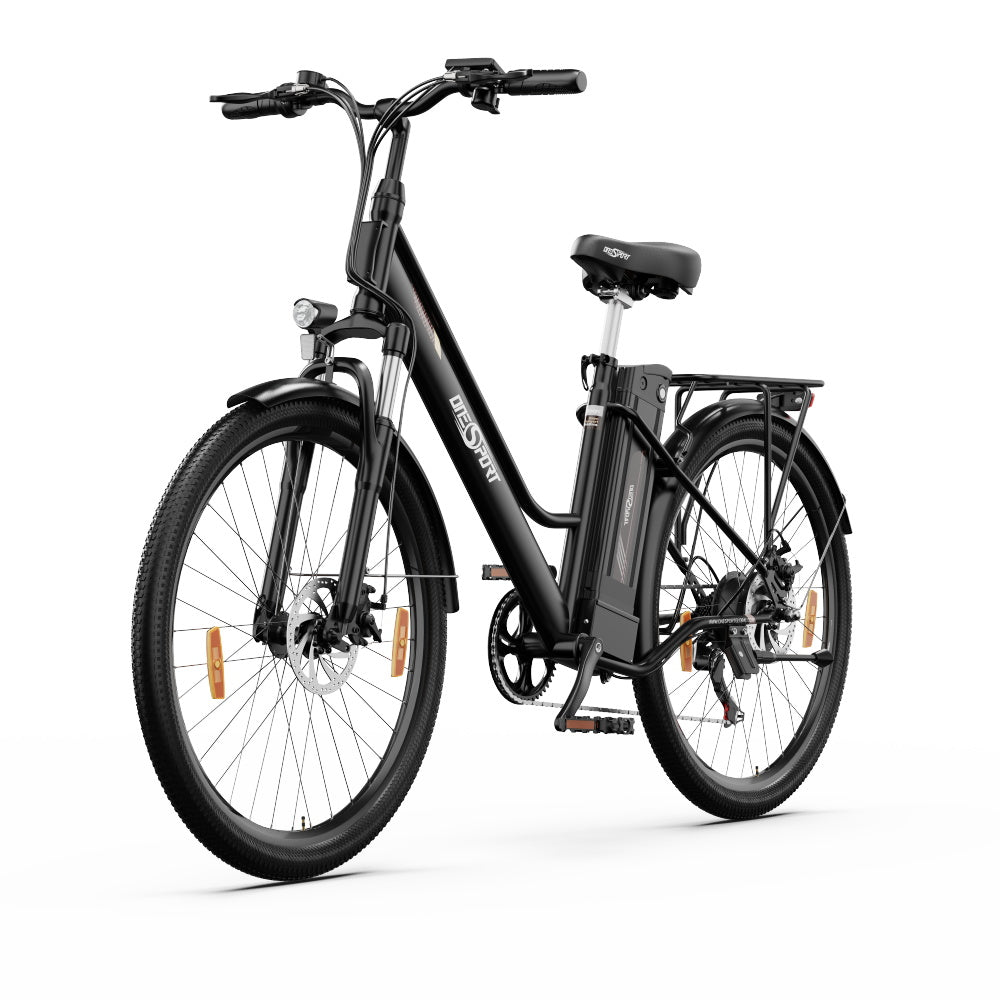 ONESPORT OT18 City Electric Bike, 26*2.35 inch wide Tires, 250W Motor 25km/h, 36V 14.4Ah Big Battery up to 100km Max Range,  Shimano 7-speed, Front Shock-absorbing fork, 25 Degree Climbing Bluetooth APP - Black