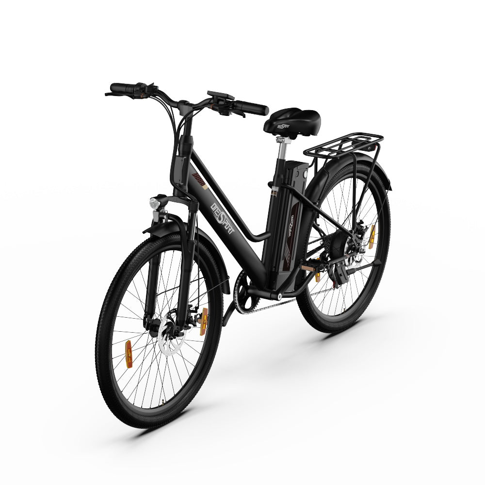 ONESPORT OT18 City Electric Bike, 26*2.35 inch wide Tires, 250W Motor 25km/h, 36V 14.4Ah Big Battery up to 100km Max Range,  Shimano 7-speed, Front Shock-absorbing fork, 25 Degree Climbing Bluetooth APP - Black