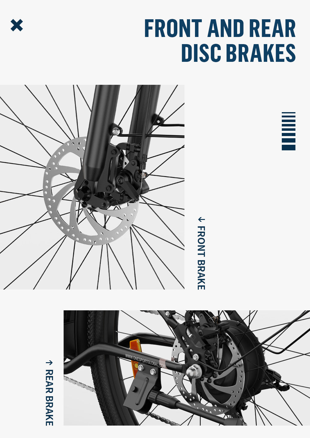 Městské elektrické kolo ONESPORT OT18, pneumatiky 26*2,35 palce, motor 250 W, rychlost 25 km/h, 36 V 14,4 Ah velká baterie, dojezd až 100 km, 7stupňové řazení Shimano, přední tlumící vidlice, stoupání 25 stupňů, Bluetooth aplikace - černé