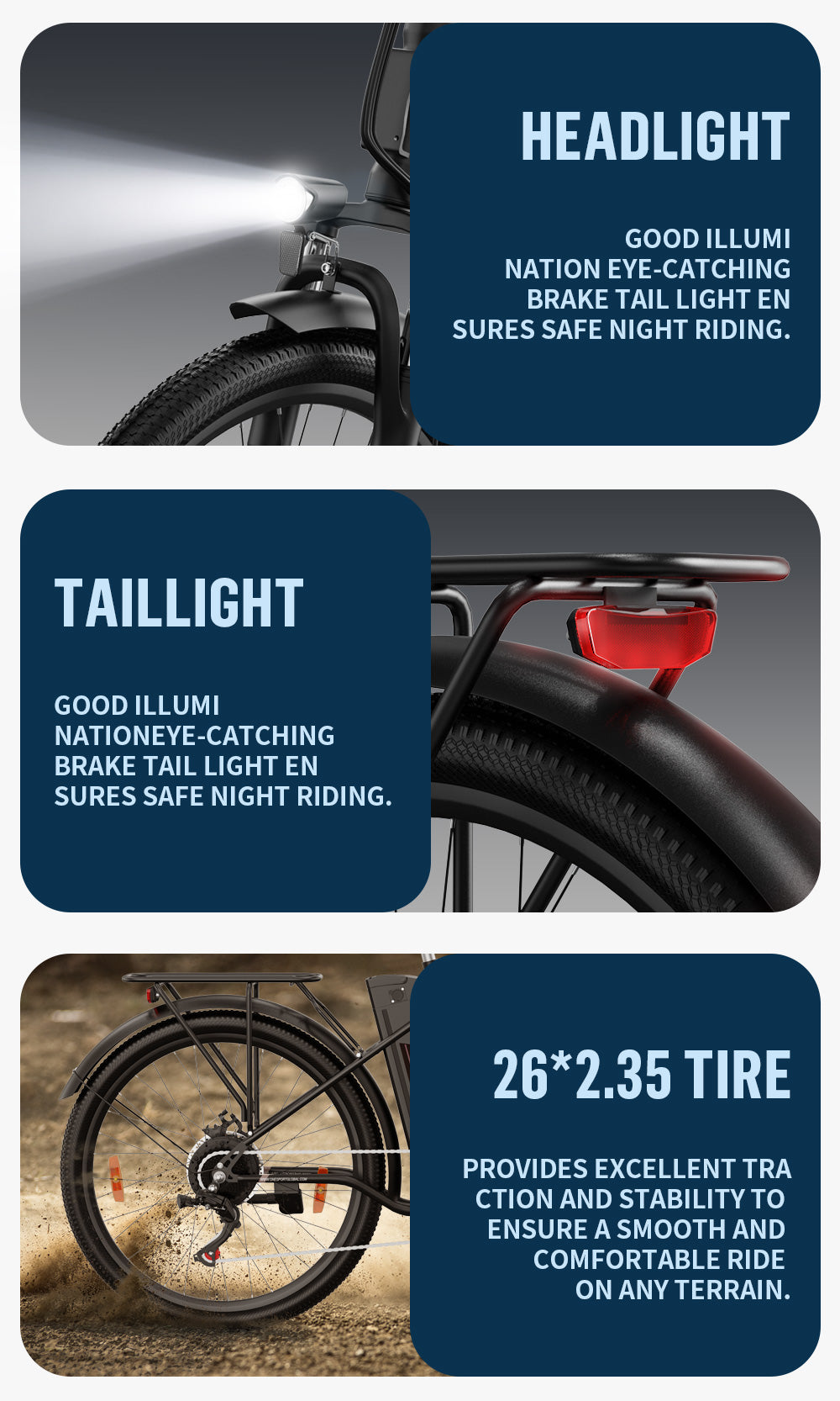 Městské elektrické kolo ONESPORT OT18, pneumatiky 26*2,35 palce, motor 250 W, rychlost 25 km/h, 36 V 14,4 Ah velká baterie, dojezd až 100 km, 7stupňová převodovka Shimano, přední tlumící vidlice, stoupání 25 stupňů, Bluetooth aplikace - černá