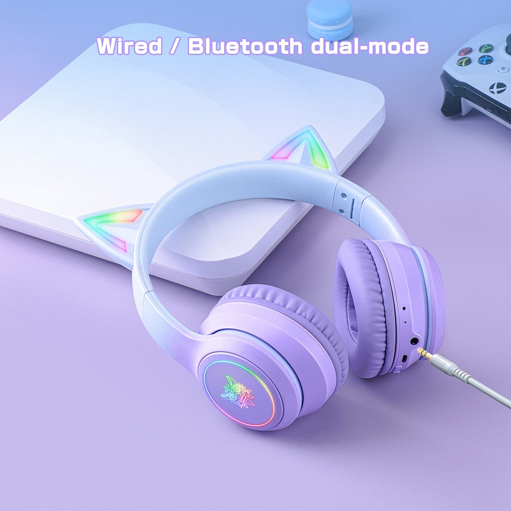 Bezdrátová Bluetooth sluchátka ONIKUMA B90 ​​s kočičími ušima, RGB osvětlení, HD mikrofon