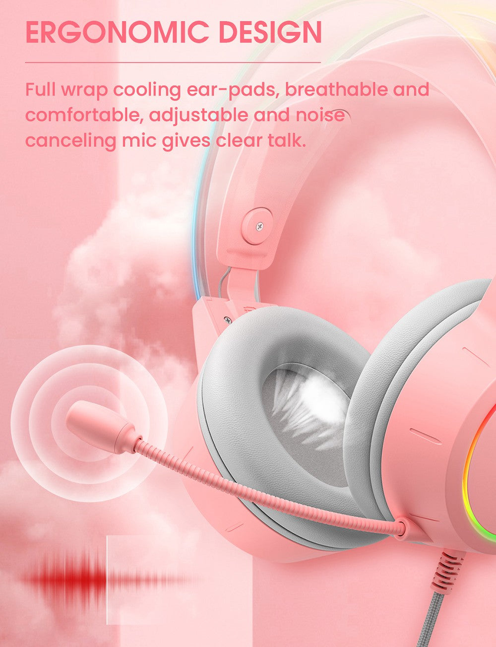 Herní sluchátka ONIKUMA X15 Pro s kabelem - růžová