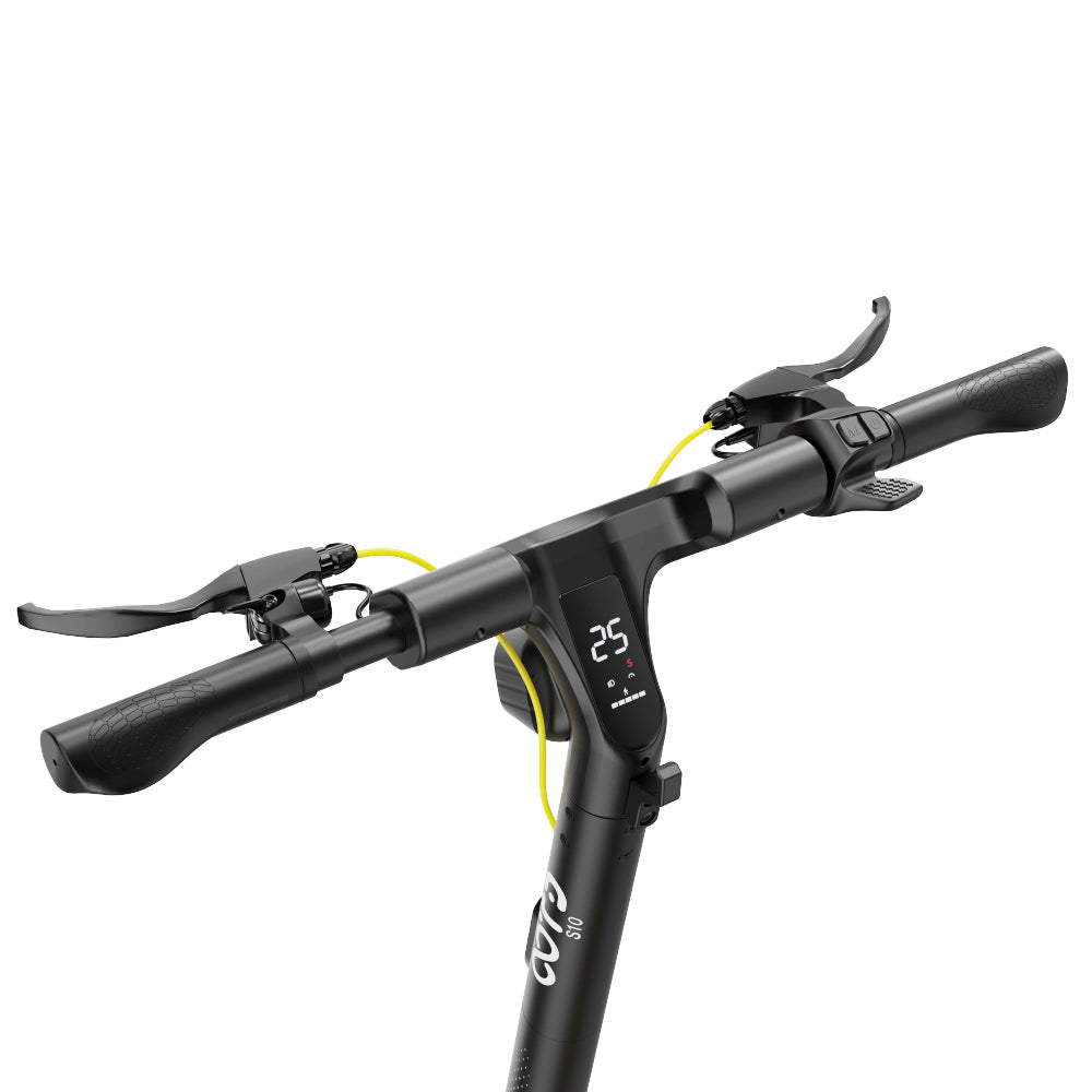 Skládací elektrická koloběžka OOTD S10, 10palcové pneumatiky, motor 1400 W, maximální rychlost 25 km/h, baterie 48 V 20 Ah, dojezd 60–70 km, maximální zatížení 120 kg, tlumení nárazů s kotoučovou brzdou – žlutá