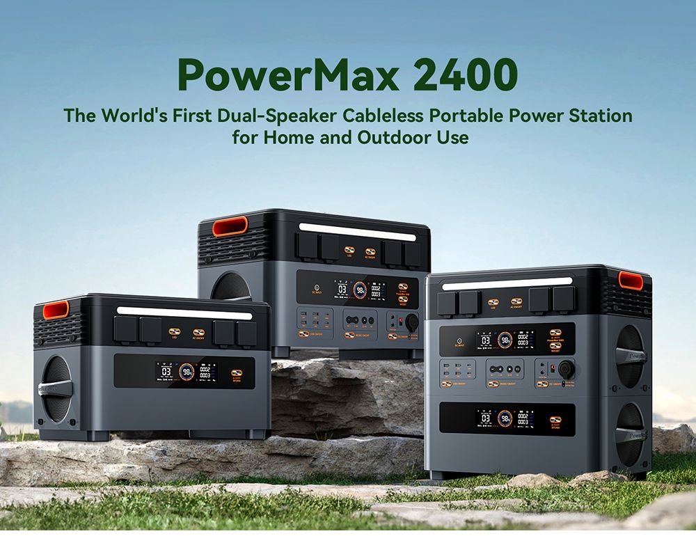 Přenosná elektrárna Oscal PowerMax2400 2400W 1872kWh, duální reproduktor, rychlé nabíjení za 1,2 hodiny, ovládání aplikací, LED světlo, 16 výstupů, UPS <0,01 s