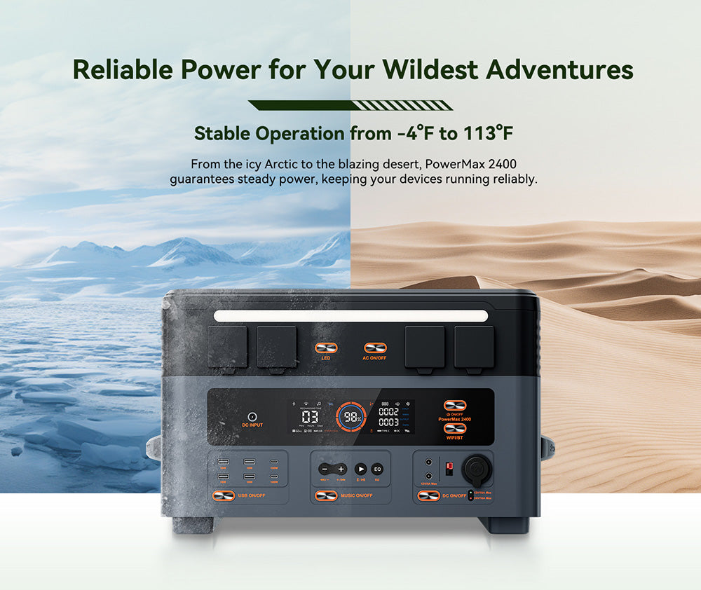 Přenosná elektrárna Oscal PowerMax2400 2400W 1872kWh, duální reproduktor, rychlé nabíjení za 1,2 hodiny, ovládání aplikací, LED světlo, 16 výstupů, UPS <0,01 s