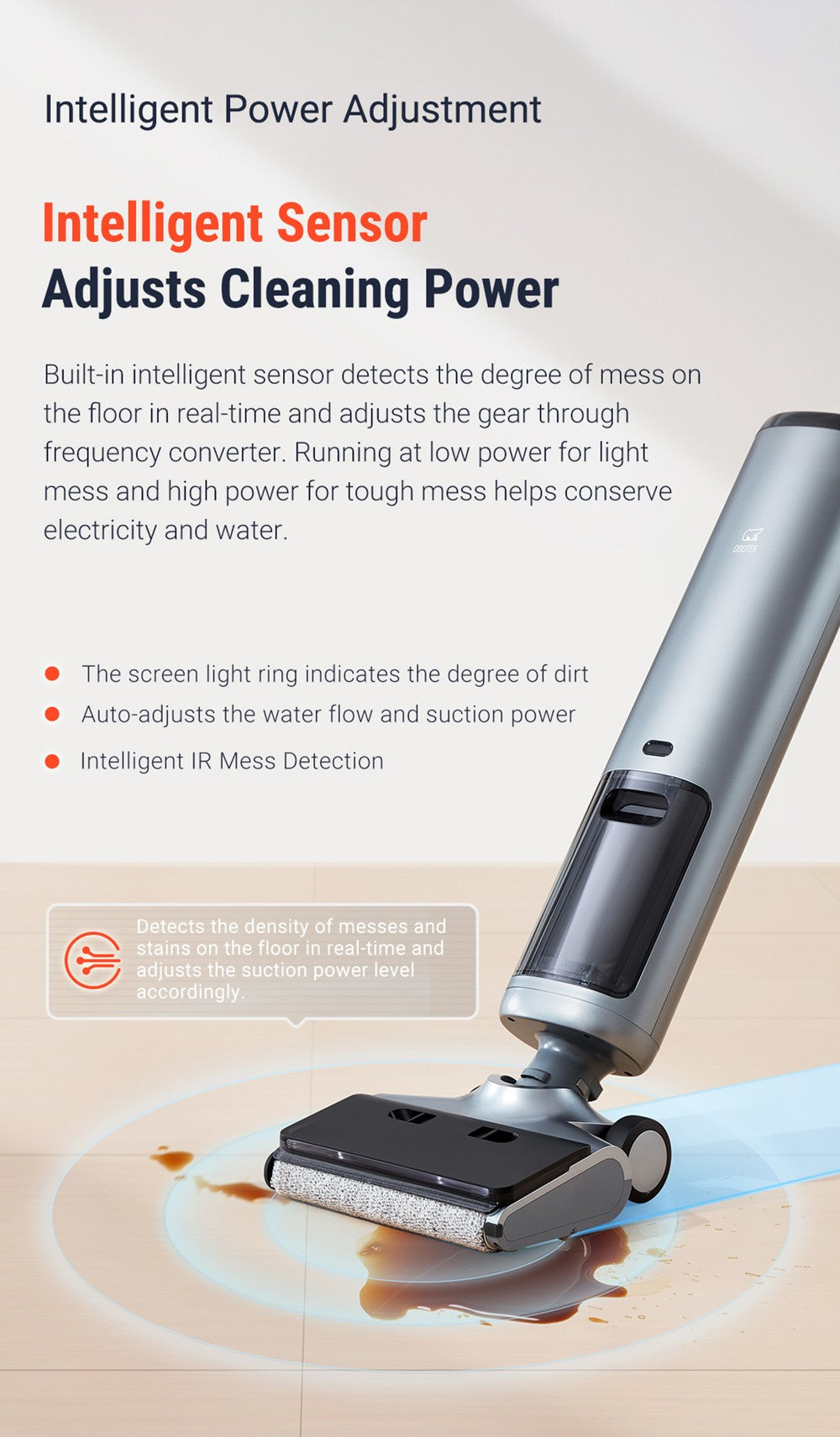 Mokro-suchý vysavač OSOTEK H200 Horizon, automatické samočištění, kapacita 4000 mAh, nádržka na čistou vodu 750 ml, inteligentní nastavení výkonu, doba provozu 35 minut, širší kartáčový válec