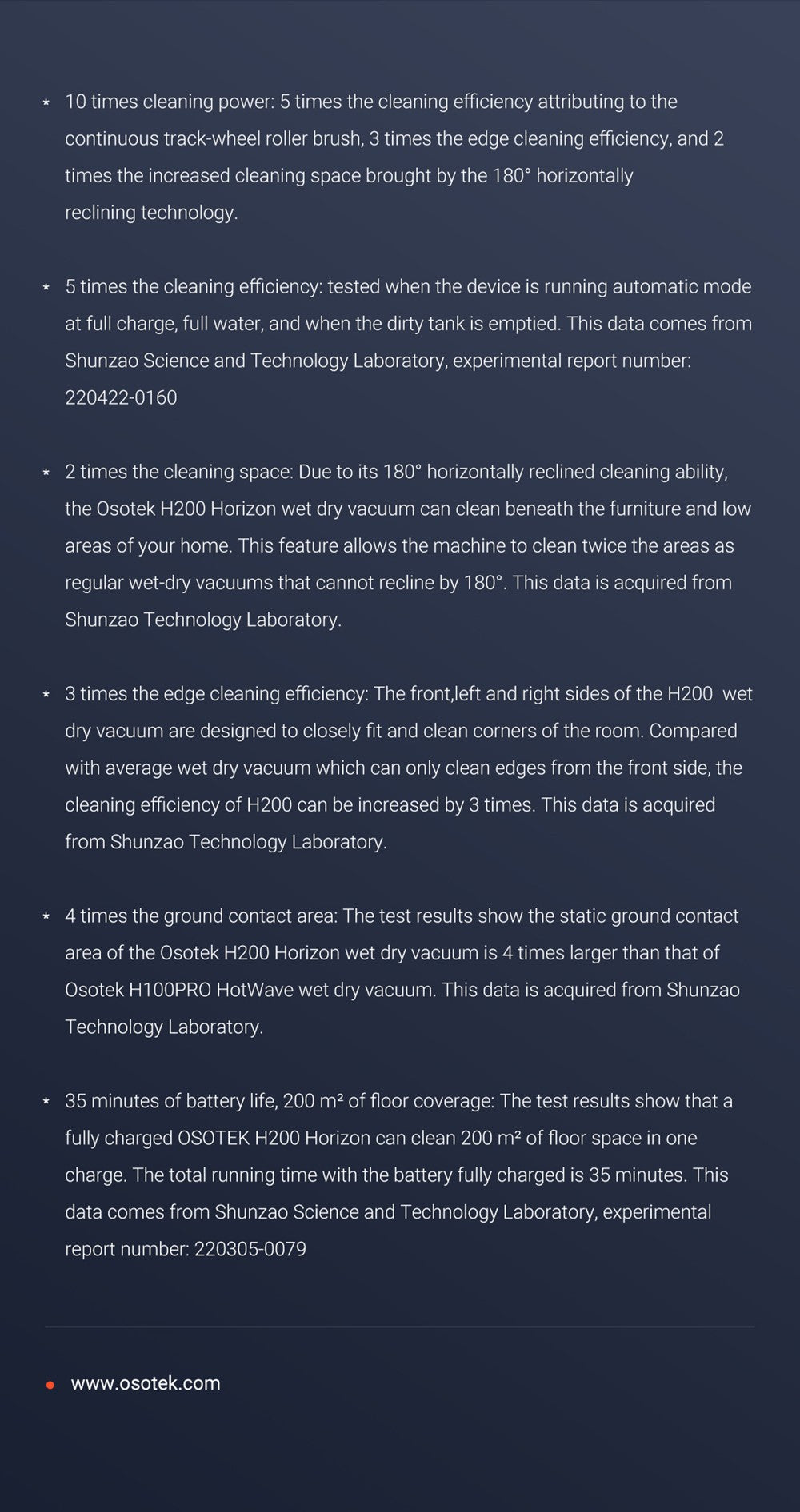 Mokro-suchý vysavač OSOTEK H200 Horizon, automatické samočištění, kapacita 4000 mAh, nádržka na čistou vodu 750 ml, inteligentní nastavení výkonu, doba provozu 35 minut, širší kartáčový válec