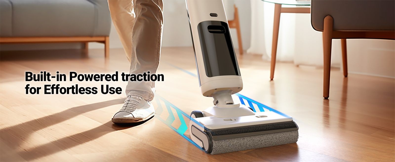 Bezdrátový mokro-suchý vysavač OSOTEK H200 Lite, sací výkon 12500 Pa, horizontální sklopení 180 stupňů, čištění okrajů z obou stran, nádrž na čistou vodu o objemu 750 ml, LED displej, doba provozu 30 minut