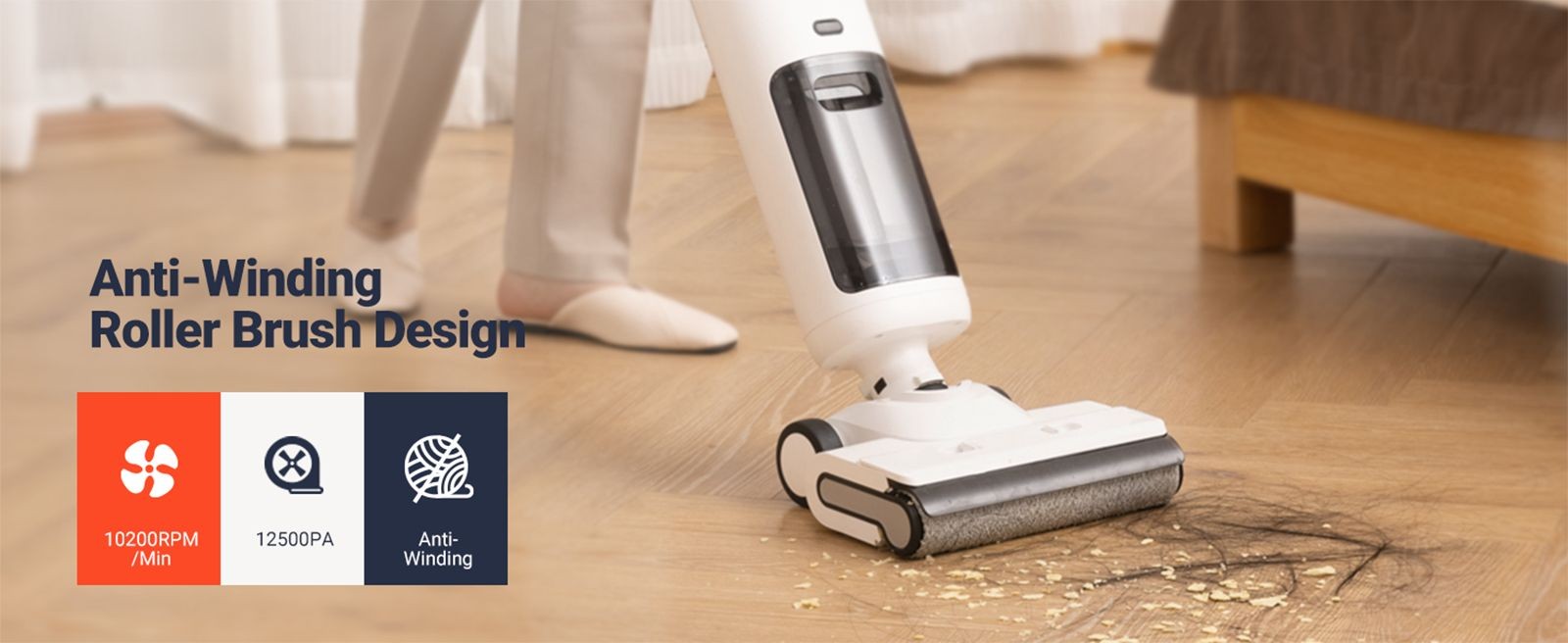 Bezdrátový mokro-suchý vysavač OSOTEK H200 Lite, sací výkon 12500 Pa, horizontální sklopení 180 stupňů, čištění okrajů z obou stran, nádrž na čistou vodu o objemu 750 ml, LED displej, doba provozu 30 minut