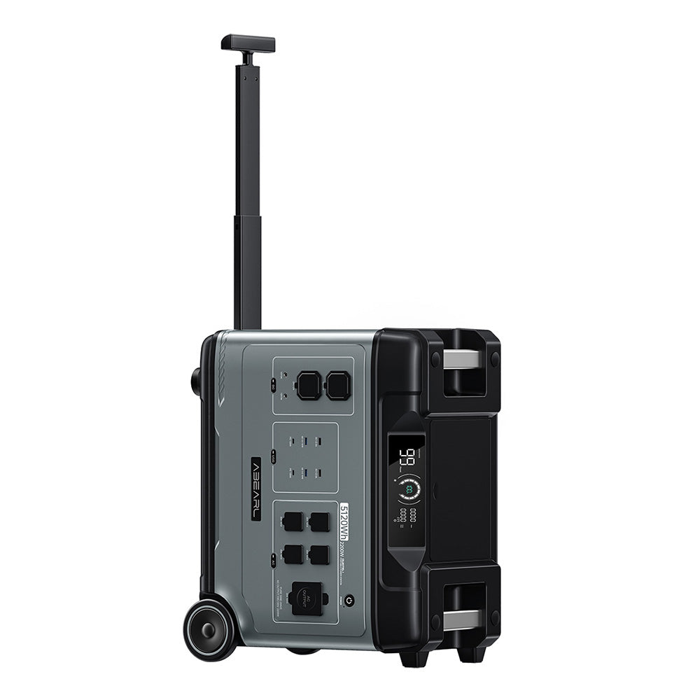 Přenosná elektrárna OUKITEL Abearl P5000, baterie LiFePO4 5120 W, 5x 2200 W AC zásuvek (přepětí 4000 W), bezproblémové zálohování UPS, 92% invertor, rychlé nabíjení AC 1800 W, duální 100 W USB-C, 15 výstupů, MPPT solární generátor pro venkovní i domácí použití, s kolečky