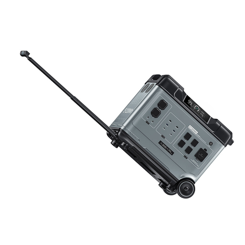 Přenosná elektrárna OUKITEL Abearl P5000, baterie LiFePO4 5120 W, 5x 2200 W AC zásuvek (přepětí 4000 W), bezproblémové zálohování UPS, 92% invertor, rychlé nabíjení AC 1800 W, duální 100 W USB-C, 15 výstupů, MPPT solární generátor pro venkovní i domácí použití, s kolečky