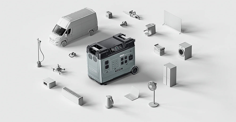 Přenosná elektrárna OUKITEL Abearl P5000, baterie LiFePO4 5120 W, 5x 2200 W AC zásuvek (přepětí 4000 W), bezproblémové zálohování UPS, 92% invertor, rychlé nabíjení AC 1800 W, duální 100 W USB-C, 15 výstupů, MPPT solární generátor pro venkovní i domácí použití, s kolečky