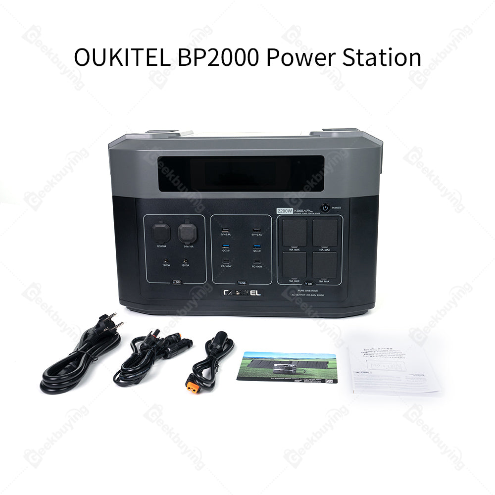 (Free Gift MC4 Cable) OUKITEL BP2000 Balcony Power Station, 2048Wh/640000mAh LiFePO4 Battery Solar Generator, 2200W AC Output, 2000W UPS, 1800W AC Charging, Expand Up to 7 Battery Packs, 15 Outputs, Compatible with 99% of Balcony Power Plants
