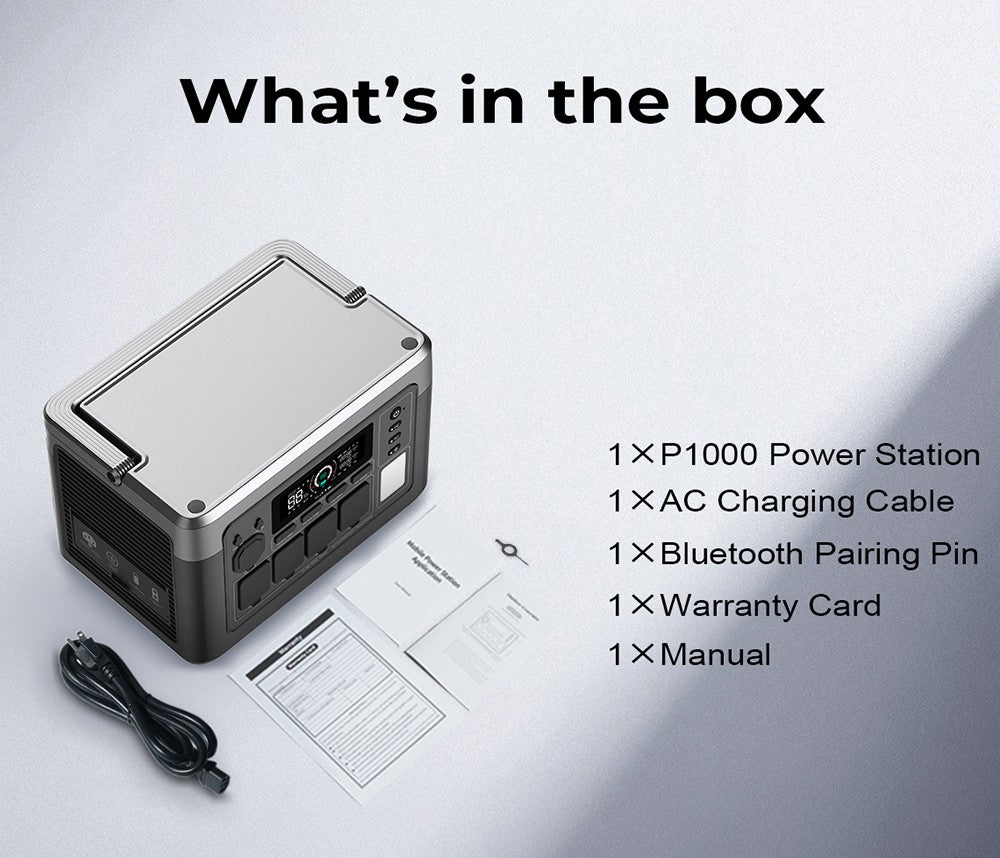 Přenosná elektrárna OUKITEL P1000 PLUS, solární generátor 1800 W 1024 Wh s LiFePO4 baterií, rychlé nabíjení, chytré ovládání aplikací pro venkovní použití, obytné vozy, domácí zálohování a nouzové napájení