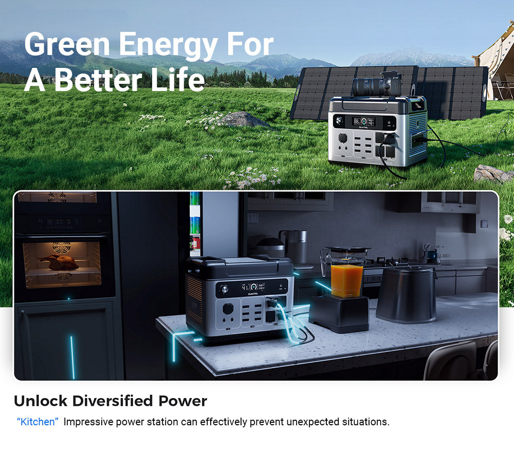 Přenosná napájecí stanice OUKITEL P2001 Plus, výstupní výkon 2400 W AC, baterie LiFePO4 2048 Wh, 13 zásuvek, nabití 80 % za 1 hodinu, chytré ovládání pomocí aplikace, nastavení výkonu 400 W/800 W/1200 W/1800 W, UPS 2000 W < 10 ms, max. solární vstup 500 W, krytí IP54 proti prachu a stříkající vodě