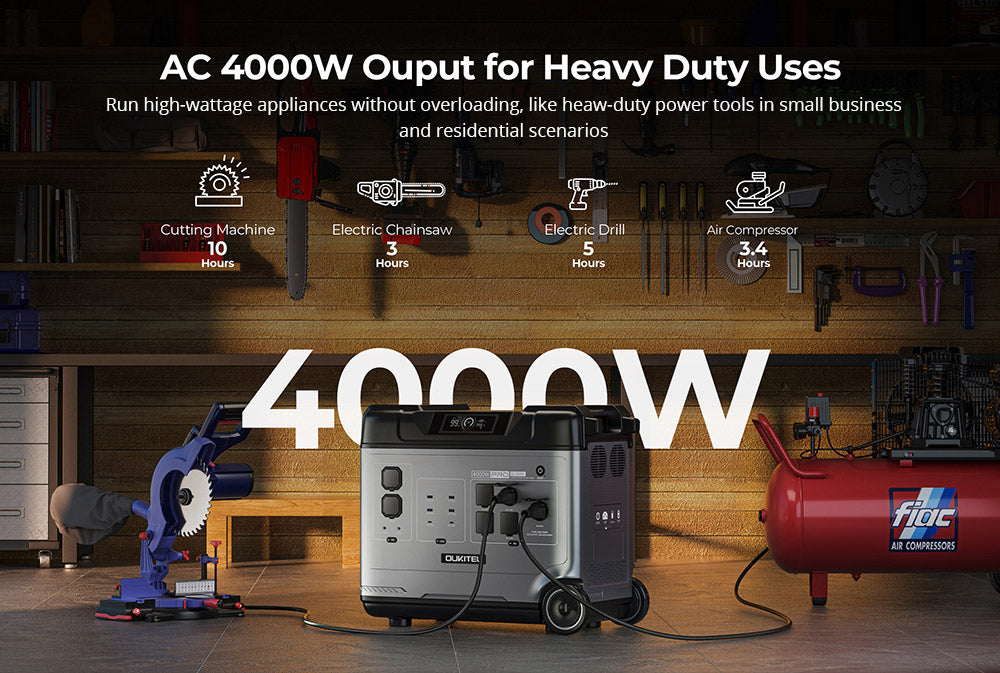 Přenosná napájecí stanice OUKITEL P5000 Pro, baterie LiFePO4 5120 W, výstupní výkon 4000 W, inteligentní regulace teploty, duální port USB-C 100 W, bezproblémové zálohování baterie UPS, 15 výstupů, ovládání aplikací, s kolečky