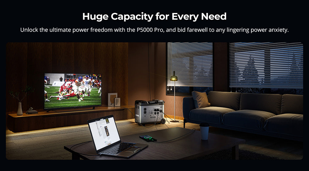 Přenosná napájecí stanice OUKITEL P5000 Pro, baterie LiFePO4 5120 W, výstupní výkon 4000 W, inteligentní regulace teploty, duální port USB-C 100 W, bezproblémové zálohování baterie UPS, 15 výstupů, ovládání aplikací, s kolečky