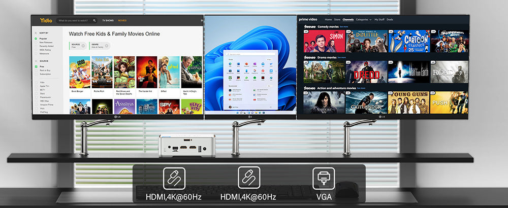 Mini PC OUVIS GK3 Plus, čtyřjádrový procesor Intel Alder Lake N-95 až 3,4 GHz, 16 GB RAM DDR4, 512 GB SSD, 2x HDMI VGA 4K@60Hz, trojitý displej, 2x USB 2.0 2x USB 3.0 1000 Mbps LAN, 2,4/5 GHz WiFi Bluetooth 4.2, VESA - EU