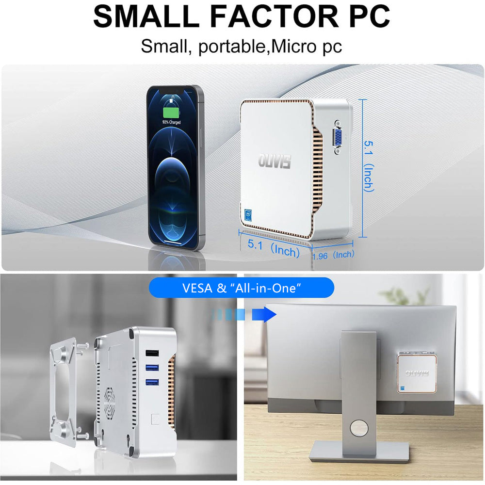 Mini PC OUVIS GK3 Plus, čtyřjádrový procesor Intel Alder Lake N-95 až 3,4 GHz, 16 GB RAM DDR4, 512 GB SSD, 2x HDMI VGA 4K@60Hz, trojitý displej, 2x USB 2.0 2x USB 3.0 1000 Mbps LAN, 2,4/5 GHz WiFi Bluetooth 4.2, VESA - EU