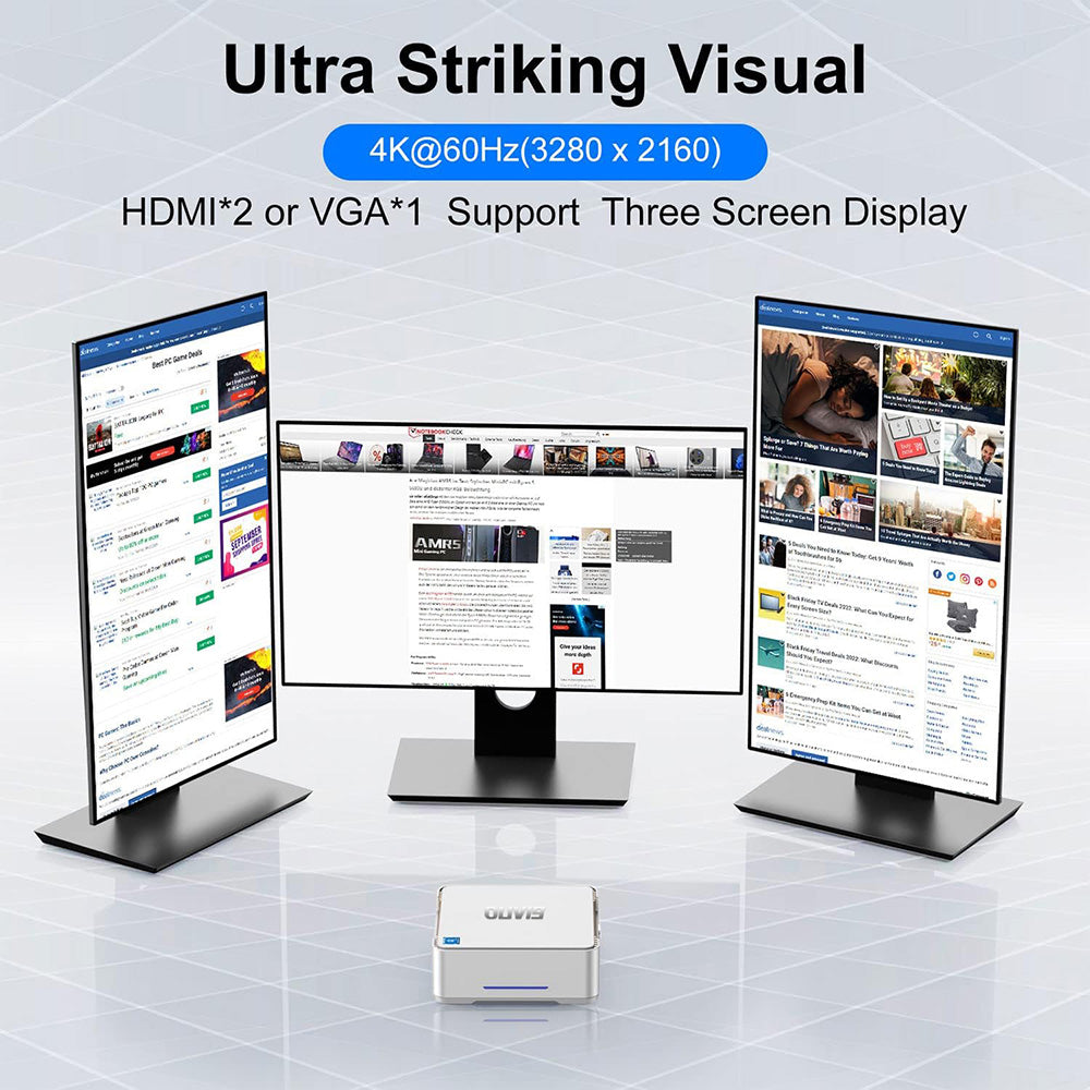 Mini PC OUVIS GK3 Plus, čtyřjádrový procesor Intel Alder Lake N-95 až 3,4 GHz, 16 GB RAM DDR4, 512 GB SSD, 2x HDMI VGA 4K@60Hz, trojitý displej, 2x USB 2.0 2x USB 3.0 1000 Mbps LAN, 2,4/5 GHz WiFi Bluetooth 4.2, VESA - EU