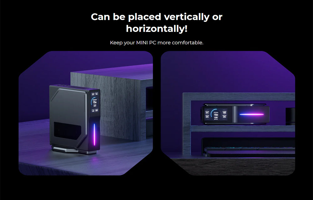 (Vylepšená verze 2024) Mini PC OUVIS S1 s LCD obrazovkou a RGB podsvícením, Intel Alder Lake N95 4 jádra až 3,4 GHz, 16 GB RAM 512 GB SSD, 2*HDMI 2.0 4K HD duální displej, WiFi 5 Bluetooth 4.2, 2*USB 3.0 2*USB 2.0 2*RJ45 - zástrčka EU