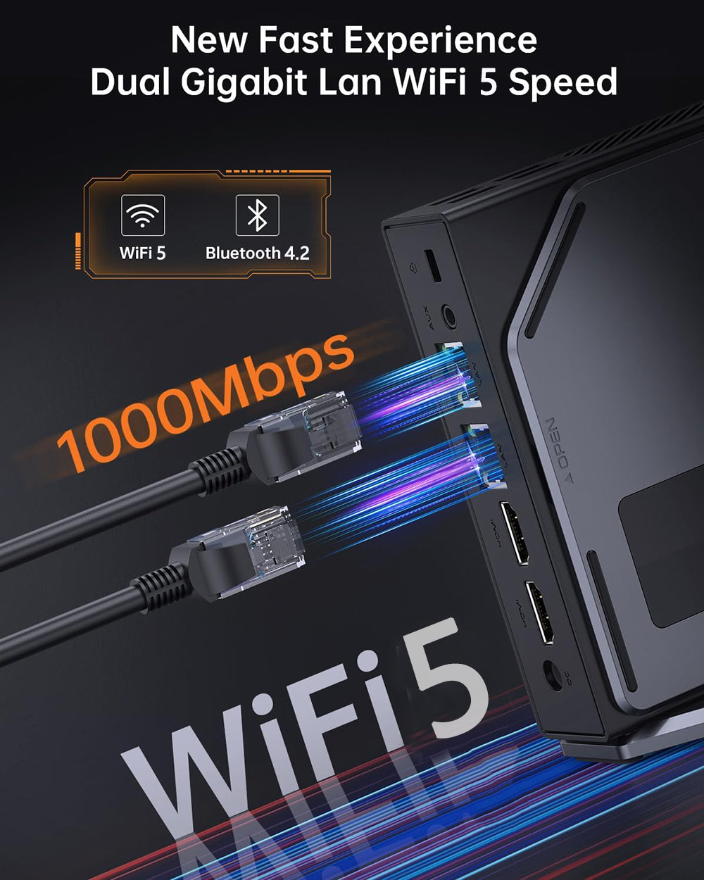 (Vylepšená verze 2024) Mini PC OUVIS S1 s LCD obrazovkou a RGB podsvícením, Intel Alder Lake N95 4 jádra až 3,4 GHz, 16 GB RAM 512 GB SSD, 2*HDMI 2.0 4K HD duální displej, WiFi 5 Bluetooth 4.2, 2*USB 3.0 2*USB 2.0 2*RJ45 - zástrčka EU