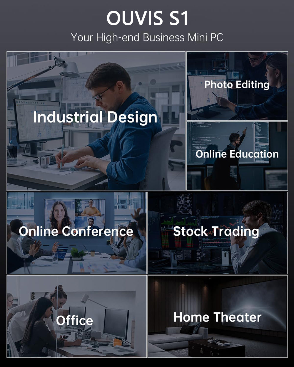 (Vylepšená verze 2024) Mini PC OUVIS S1 s LCD obrazovkou a RGB podsvícením, Intel Alder Lake N95 4 jádra až 3,4 GHz, 16 GB RAM 512 GB SSD, 2*HDMI 2.0 4K HD duální displej, WiFi 5 Bluetooth 4.2, 2*USB 3.0 2*USB 2.0 2*RJ45 - zástrčka EU