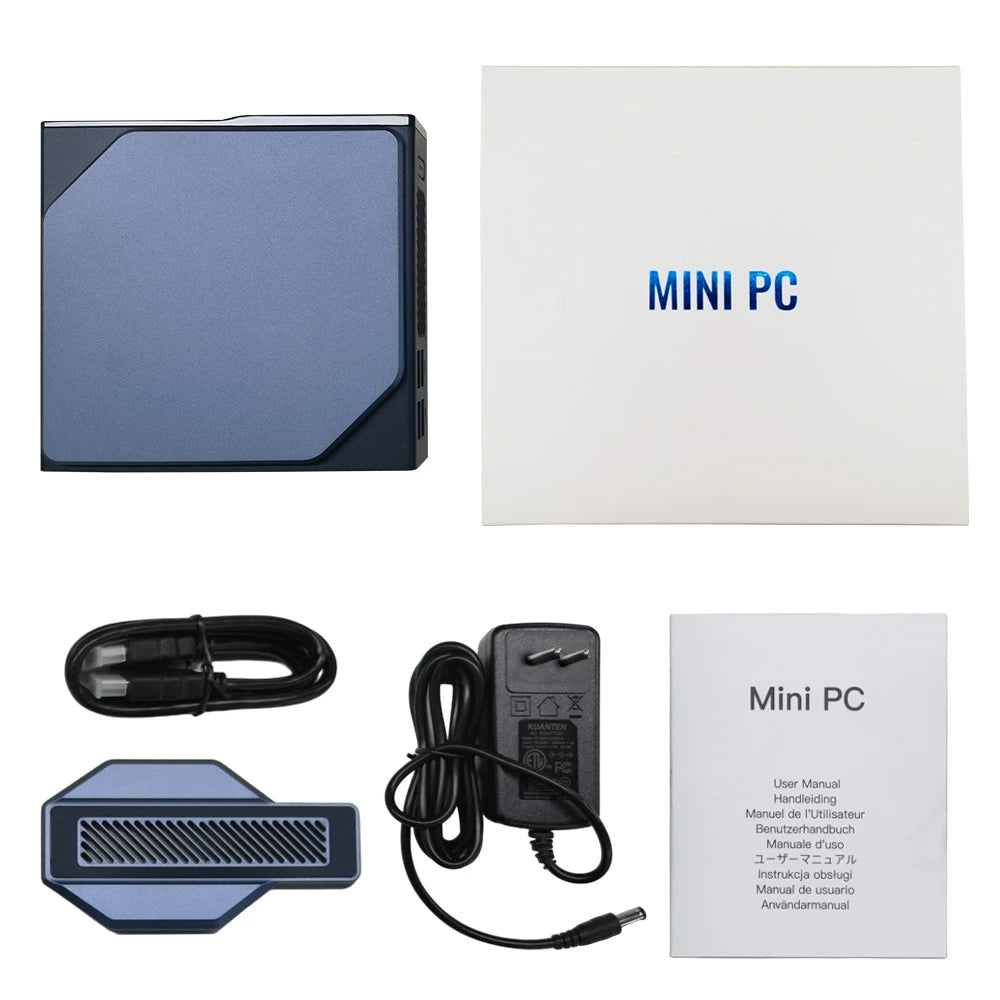 (Vylepšená verze 2024) Mini PC OUVIS S1 s LCD obrazovkou a RGB podsvícením, Intel Alder Lake N95 4 jádra až 3,4 GHz, 16 GB RAM 512 GB SSD, 2*HDMI 2.0 4K HD duální displej, WiFi 5 Bluetooth 4.2, 2*USB 3.0 2*USB 2.0 2*RJ45 - zástrčka EU