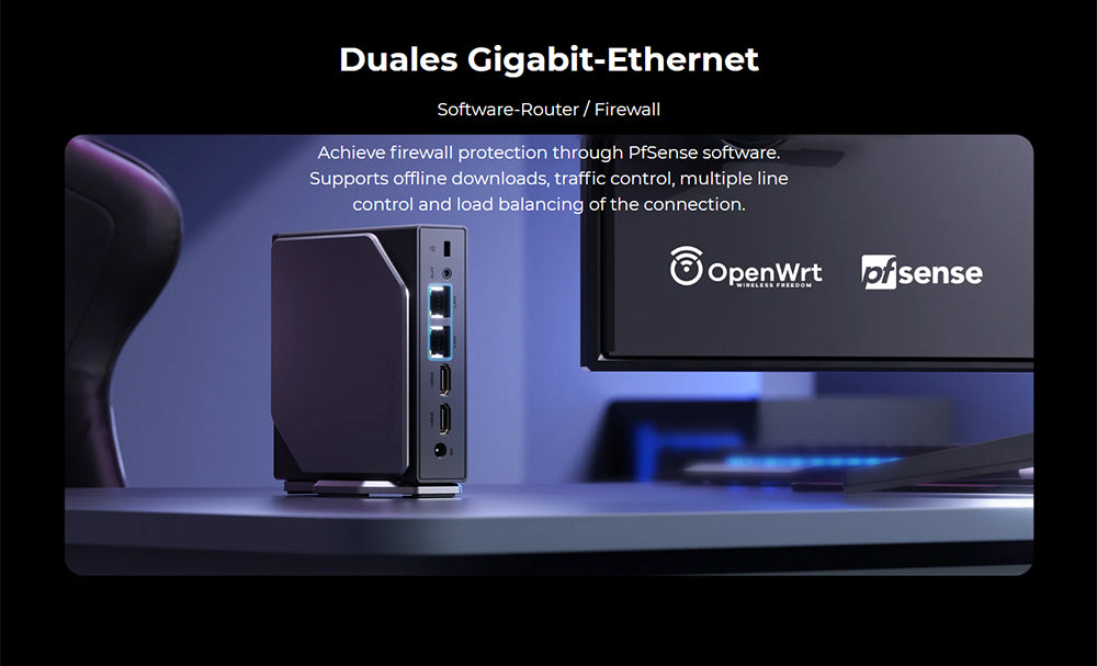 (Vylepšená verze 2024) Mini PC OUVIS S1 s LCD obrazovkou a RGB podsvícením, Intel Alder Lake N95 4 jádra až 3,4 GHz, 16 GB RAM 512 GB SSD, 2*HDMI 2.0 4K HD duální displej, WiFi 5 Bluetooth 4.2, 2*USB 3.0 2*USB 2.0 2*RJ45 - zástrčka EU