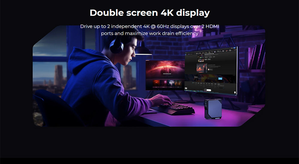 (Vylepšená verze 2024) Mini PC OUVIS S1 s LCD obrazovkou a RGB podsvícením, Intel Alder Lake N95 4 jádra až 3,4 GHz, 16 GB RAM 512 GB SSD, 2*HDMI 2.0 4K HD duální displej, WiFi 5 Bluetooth 4.2, 2*USB 3.0 2*USB 2.0 2*RJ45 - zástrčka EU