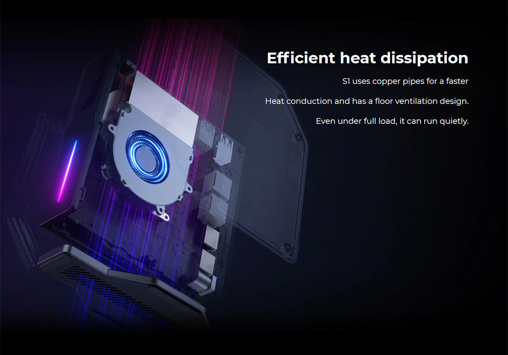 (Vylepšená verze 2024) Mini PC OUVIS S1 s LCD obrazovkou a RGB podsvícením, Intel Alder Lake N95 4 jádra až 3,4 GHz, 16 GB RAM 512 GB SSD, 2*HDMI 2.0 4K HD duální displej, WiFi 5 Bluetooth 4.2, 2*USB 3.0 2*USB 2.0 2*RJ45 - zástrčka EU