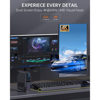 (2024 Upgraded Version) OUVIS S1 Mini PC with LCD Screen RGB Light, Intel Alder Lake N95 4 Cores Up to 3.4GHz, 16GB RAM 512GB SSD, 2*HDMI 2.0 4K HD Dual Display, WiFi 5 Bluetooth 4.2, 2*USB 3.0 2*USB 2.0 2*RJ45 - EU Plug