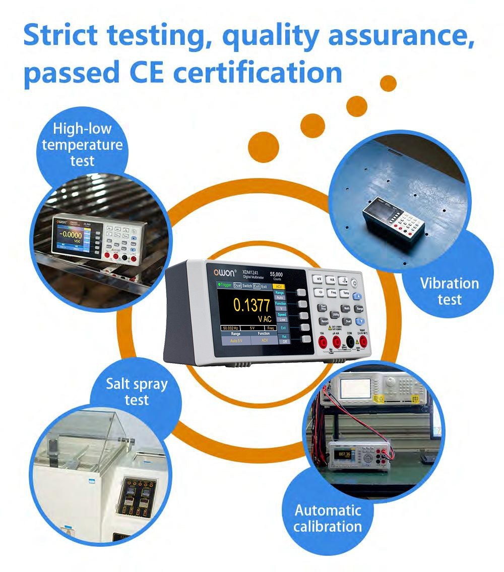 Digitální multimetr OWON XDM1241 s bateriovým napájením, 55000 číslic, True RMS, vysoká přesnost, s 3,5palcovým TFT LCD displejem