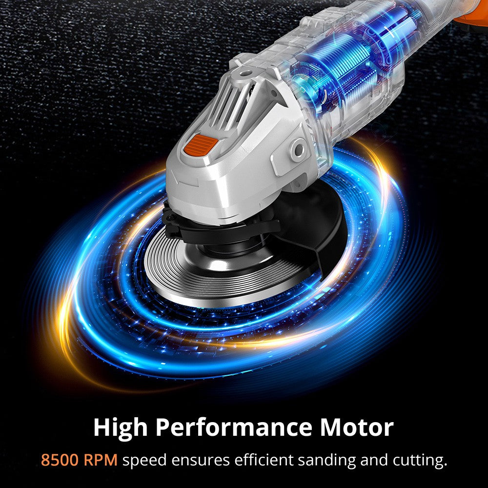 Akumulátorová úhlová bruska Parrior CAG12 20V, s baterií 4Ah, bezkartáčovým motorem 8500 ot./min, rychlonabíjením, nastavitelnou pomocnou rukojetí