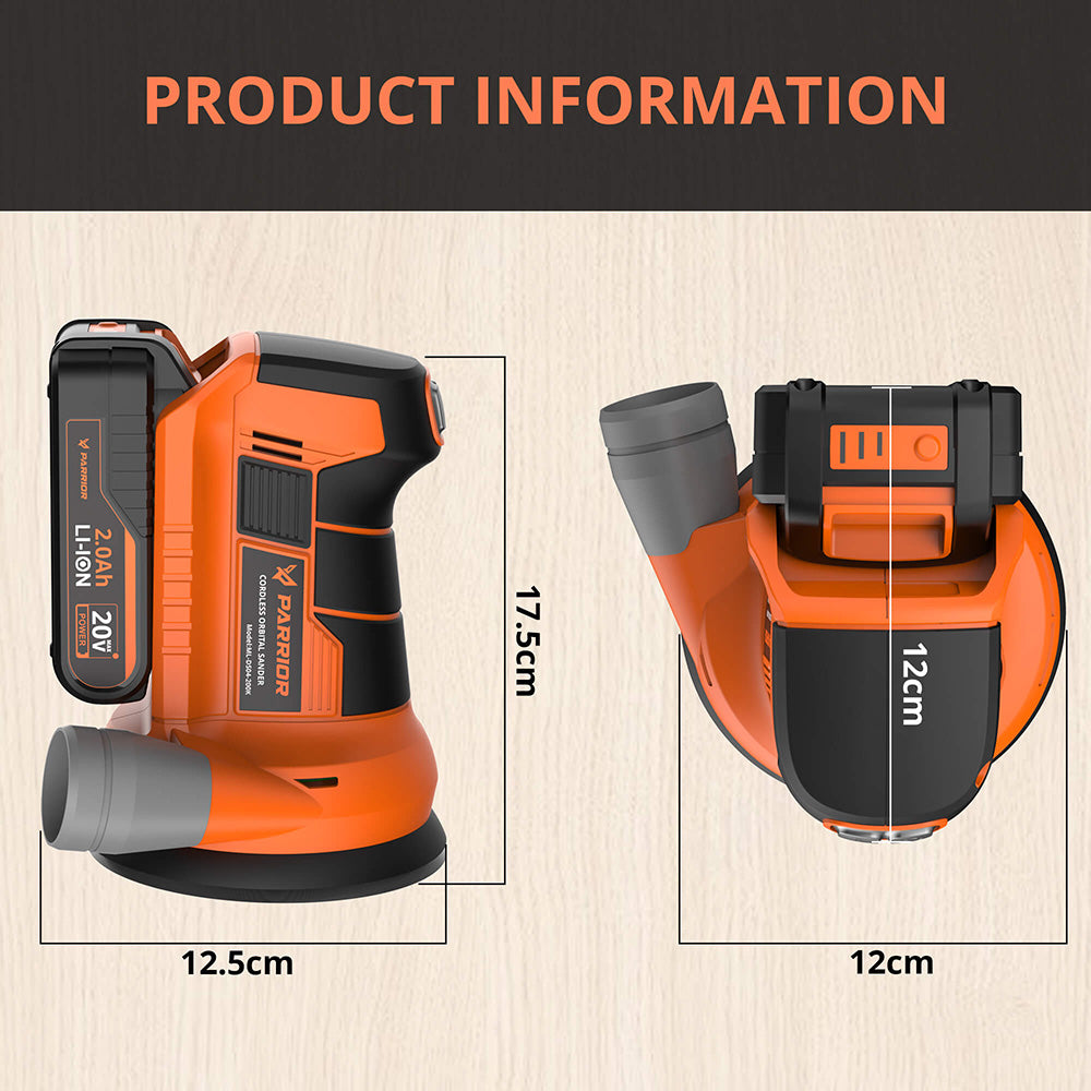 Akumulátorová elektrická bruska Parrior DS04 20V, s 2Ah baterií a 5palcovým (125mm) kotoučem, motorem 11 000 ot./min.