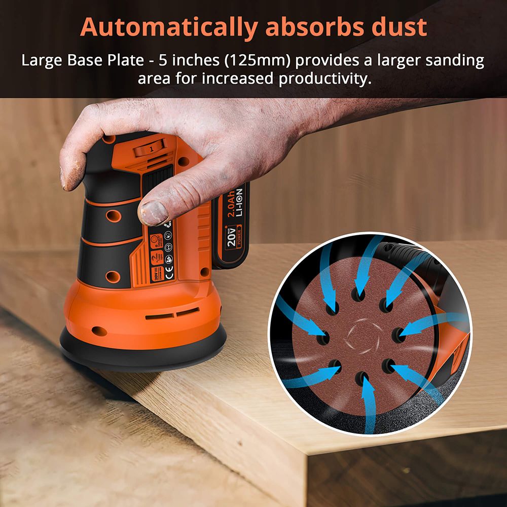 Akumulátorová elektrická bruska Parrior DS04 20V, s 2Ah baterií a 5palcovým (125mm) kotoučem, motorem 11 000 ot./min.