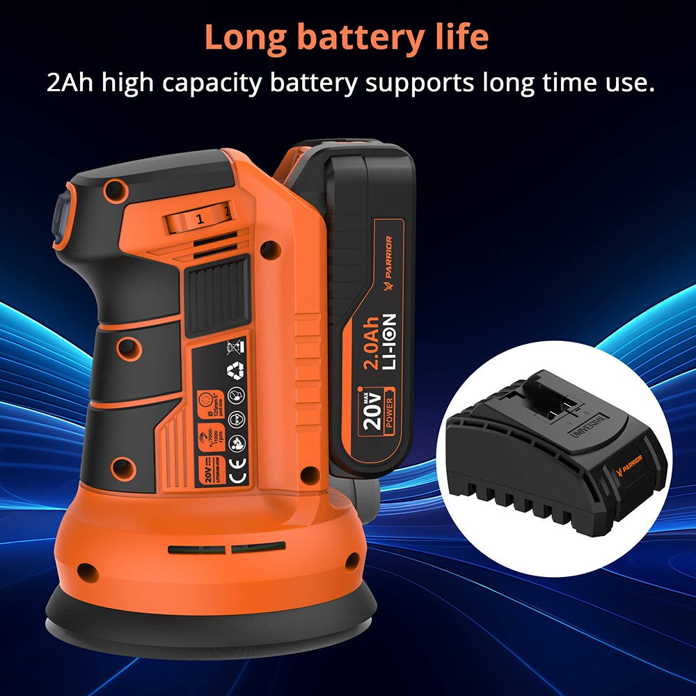 Akumulátorová elektrická bruska Parrior DS04 20V, s 2Ah baterií a 5palcovým (125mm) kotoučem, motorem 11 000 ot./min.