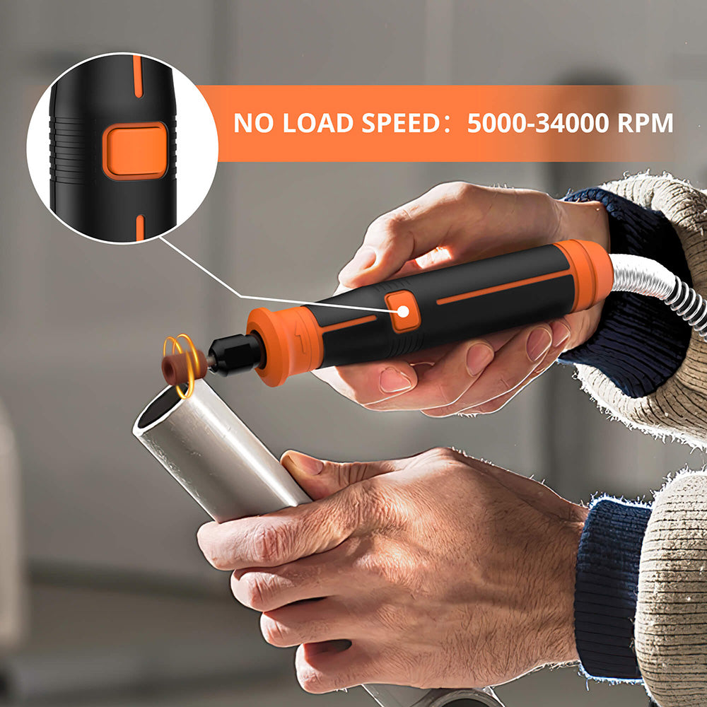 Sada elektrického akumulátorového rotačního nářadí Parrior MD07 20V, s baterií 2,0 Ah, měkkou rukojetí a 56dílným příslušenstvím, variabilní rychlost 5000–34000 ot./min.