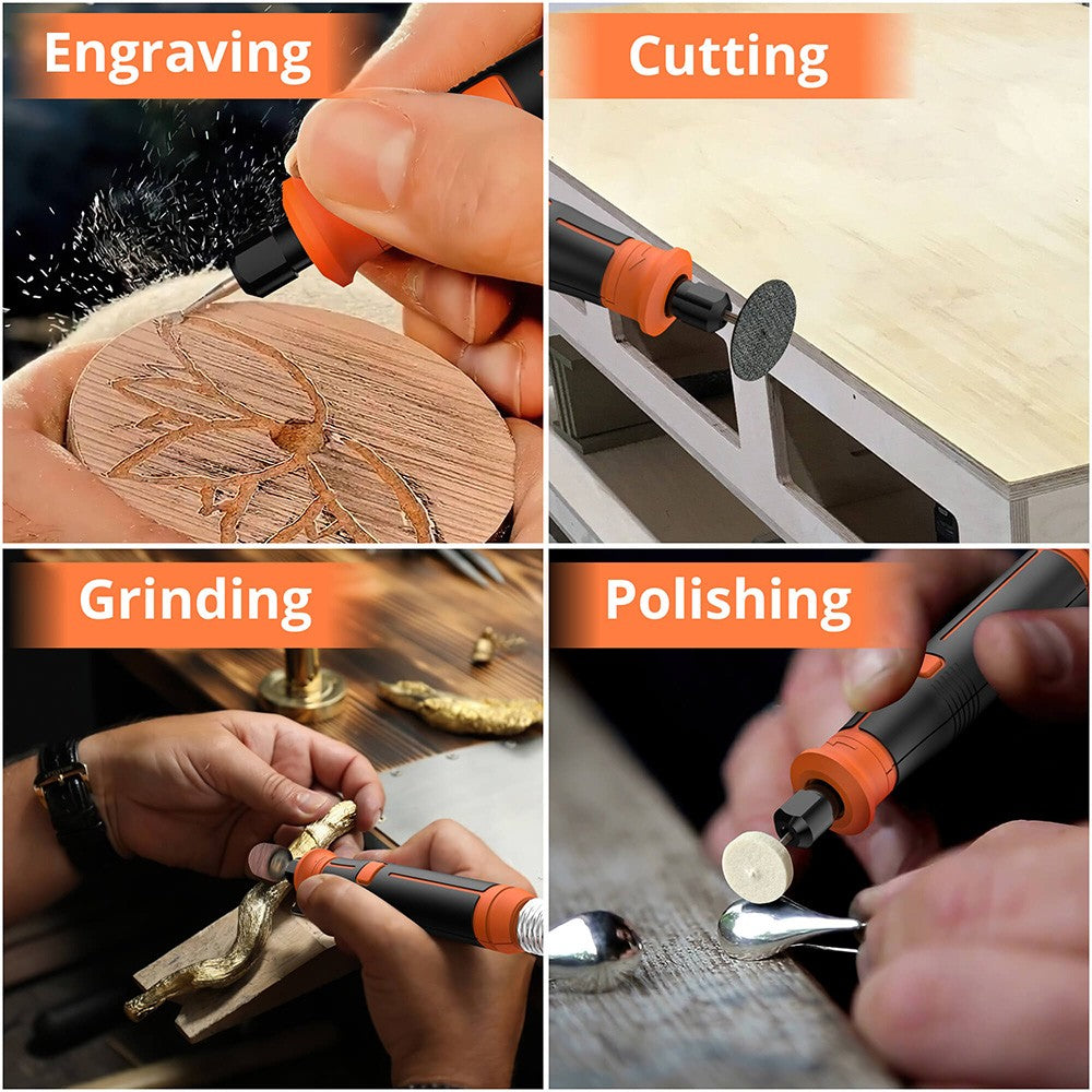 Sada elektrického akumulátorového rotačního nářadí Parrior MD07 20V, s baterií 2,0 Ah, měkkou rukojetí a 56dílným příslušenstvím, variabilní rychlost 5000–34000 ot./min.