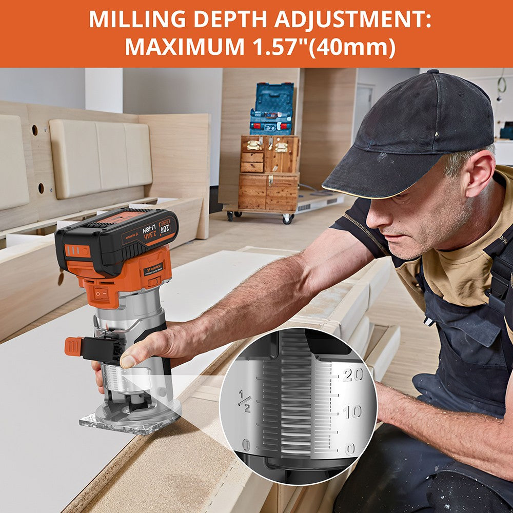 Akumulátorová vyžínací frézka Parrior PR01 20V, s baterií 2,5 Ah, 6 digitálních rychlostí od 10 000 do 30 000 ot./min, LED světlo